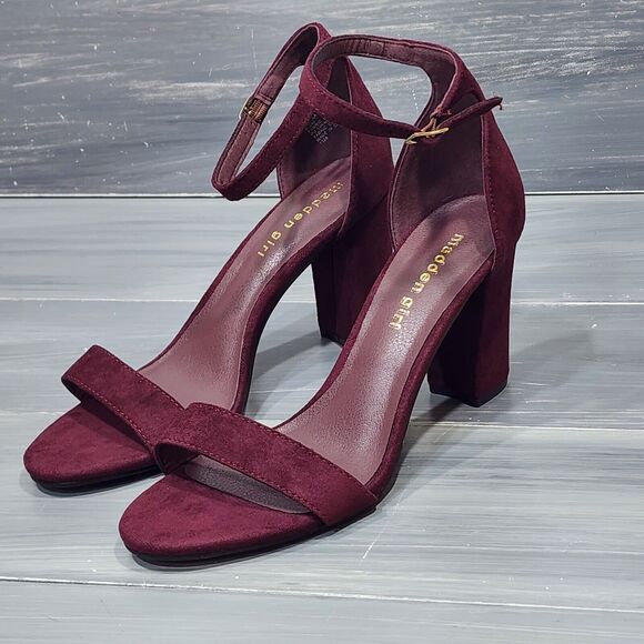 MADDEN GIRL Womens Beella Round Toe Block Heel Heeled Sandal 8.5 M Merlot - Picture 1 of 13